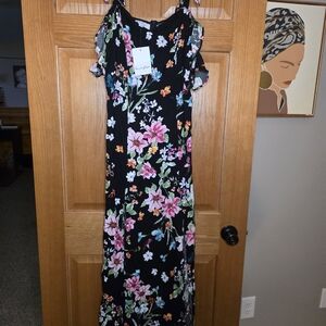 love, Fire Black Floral Maxi Dress